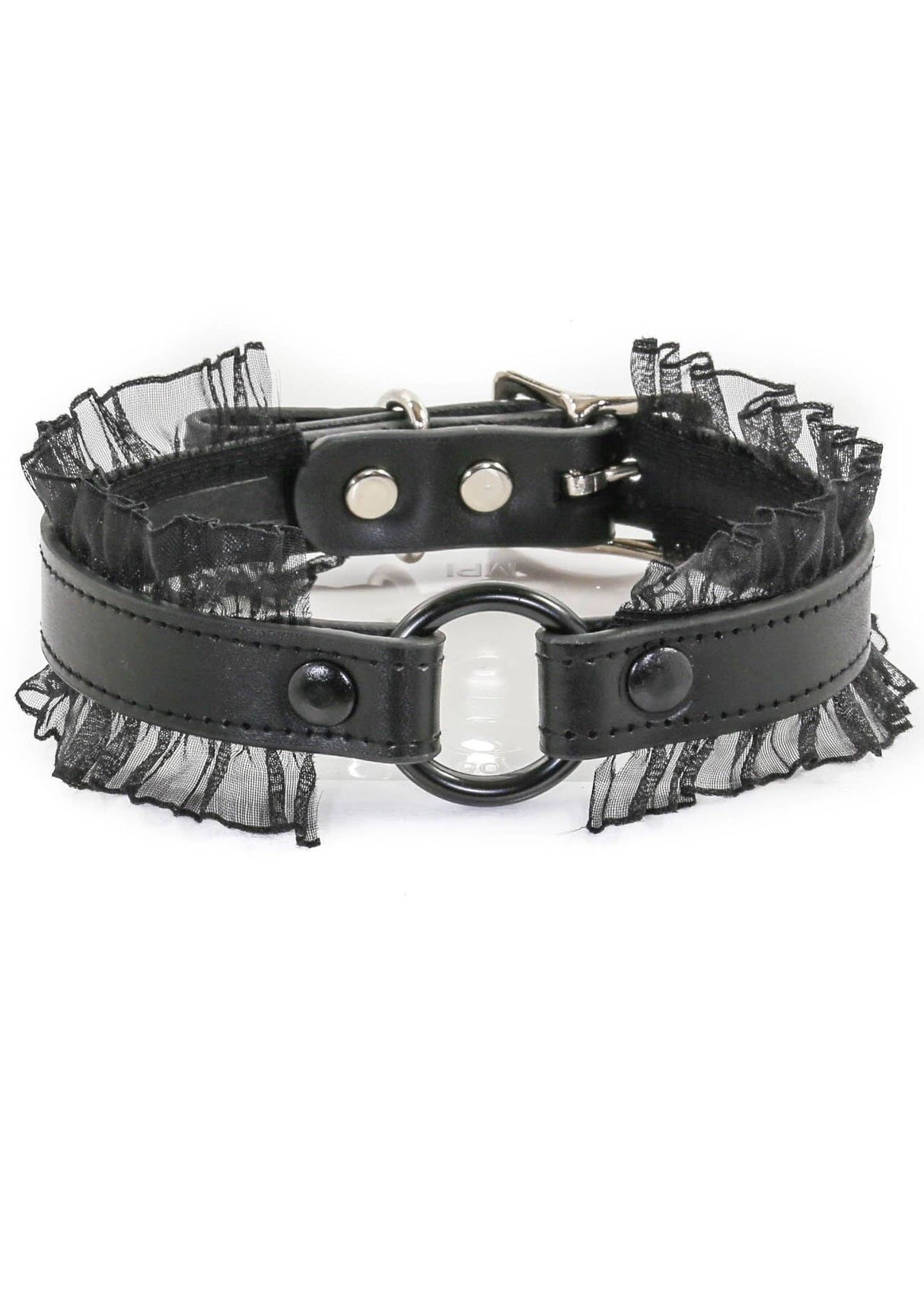 Black Leather O-Ring Lace Wrapped Collar