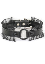 Black Leather O-Ring Lace Wrapped Collar