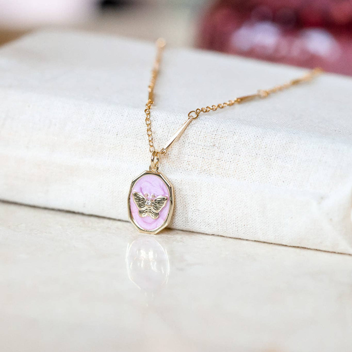 Le Papillon Lilac Enamel Charm Necklace