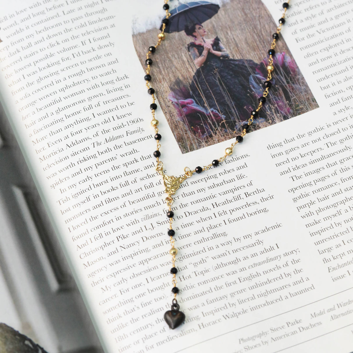 Black Spinel Dark Valentine Lariat Necklace