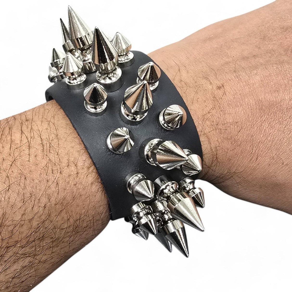 3 Row Spike Leather Cuff Bracelet