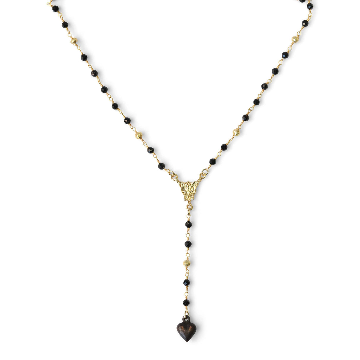 Black Spinel Dark Valentine Lariat Necklace