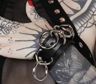 3 Loop & Ring Leather Cuff Bracelet