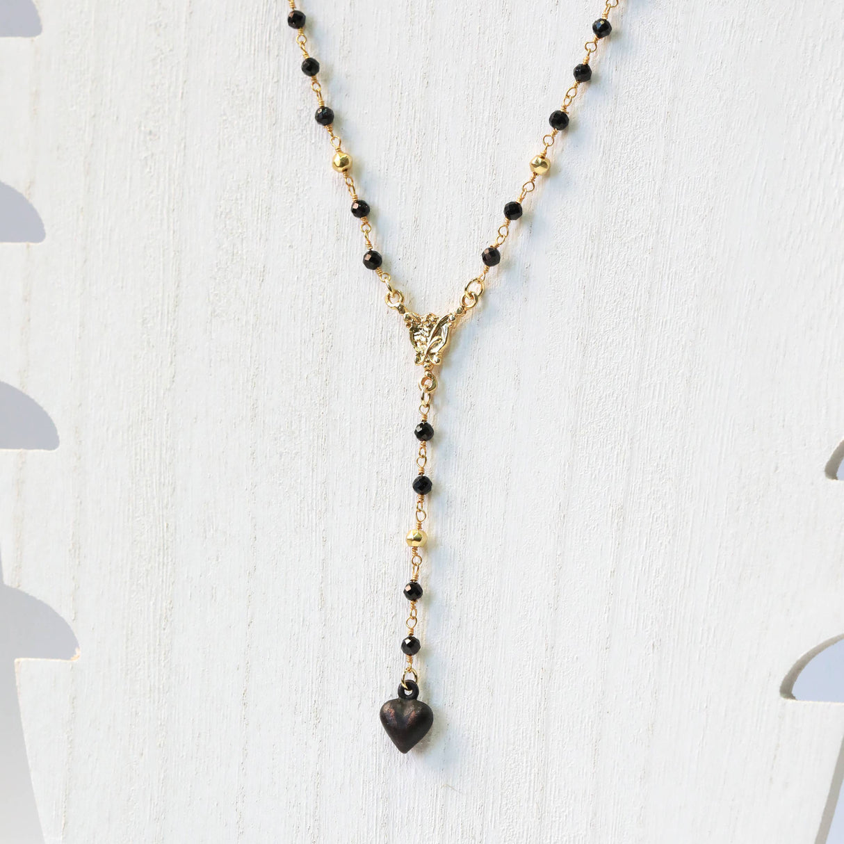 Black Spinel Dark Valentine Lariat Necklace