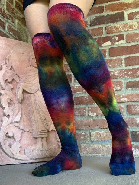 Rainbow Galaxy Hand Tie Dyed Over The Knee Socks