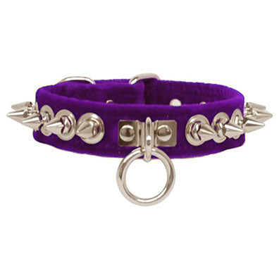 Purple Velvet Spike Collar with Ring