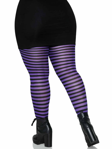 Purple & Black Striped Tights (One Size Plus)