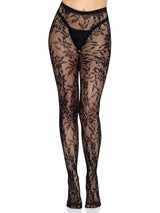 Black Chantilly Floral Lace Tights (One Size)