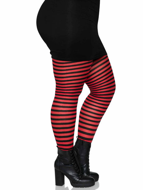 Red & Black Striped Tights (One Size Plus)
