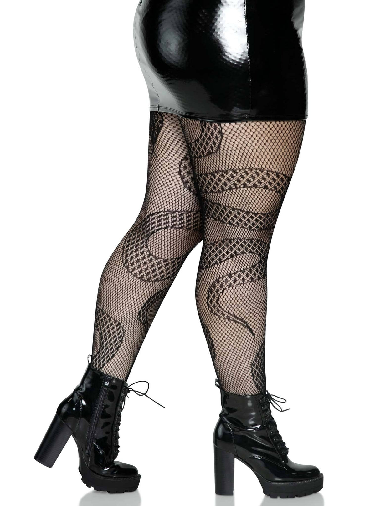 Black Snake Net Tights (One Size Plus)