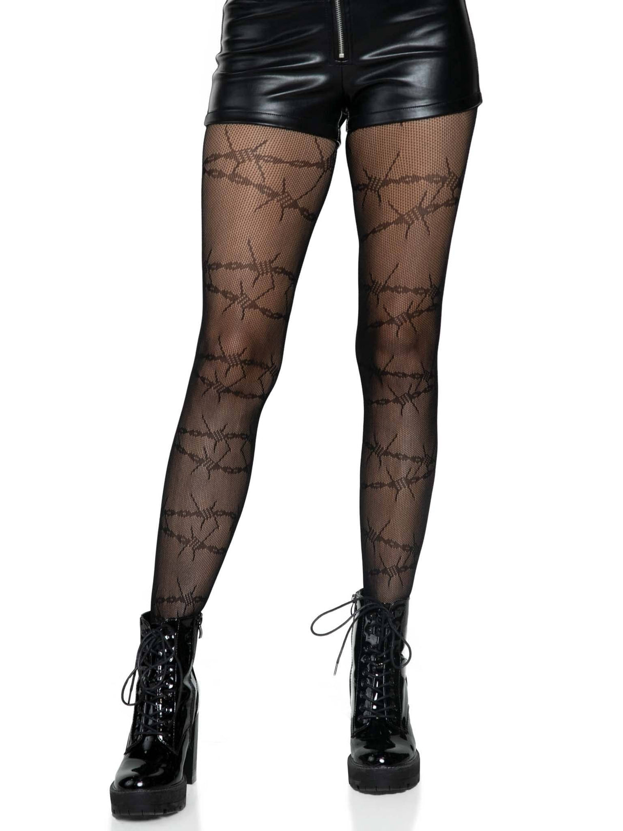 Black Barbed Wire Fishnet Tights (One Size)