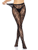 Black Chantilly Floral Lace Tights (One Size)