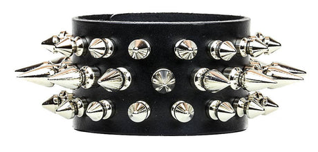 3 Row Spike Leather Cuff Bracelet