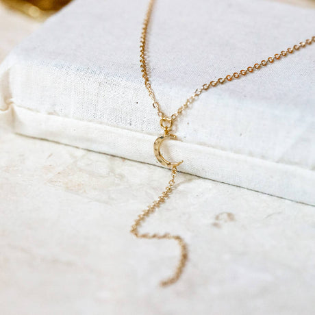 Hammered Moon Lariat Necklace