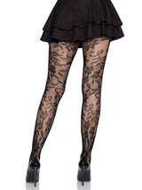 Black Chantilly Floral Lace Tights (One Size)