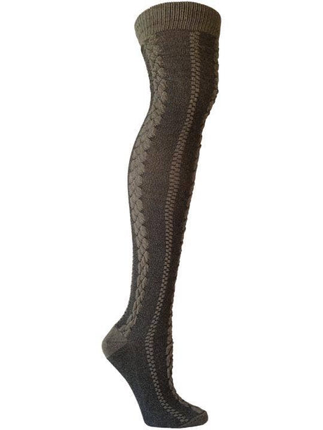Olive Cable Knit Over the Knee Socks