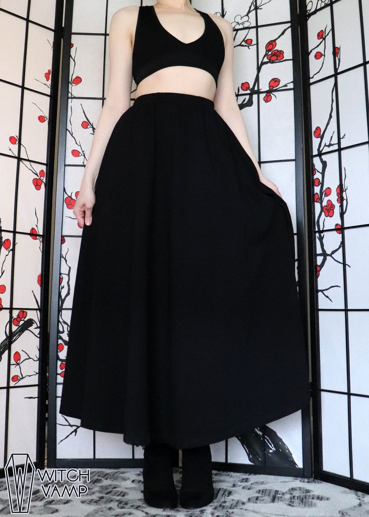 Cotton Black Maxi Skirt With Pockets