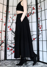 Cotton Black Maxi Skirt With Pockets