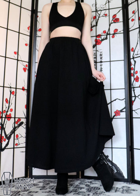 Cotton Black Maxi Skirt With Pockets