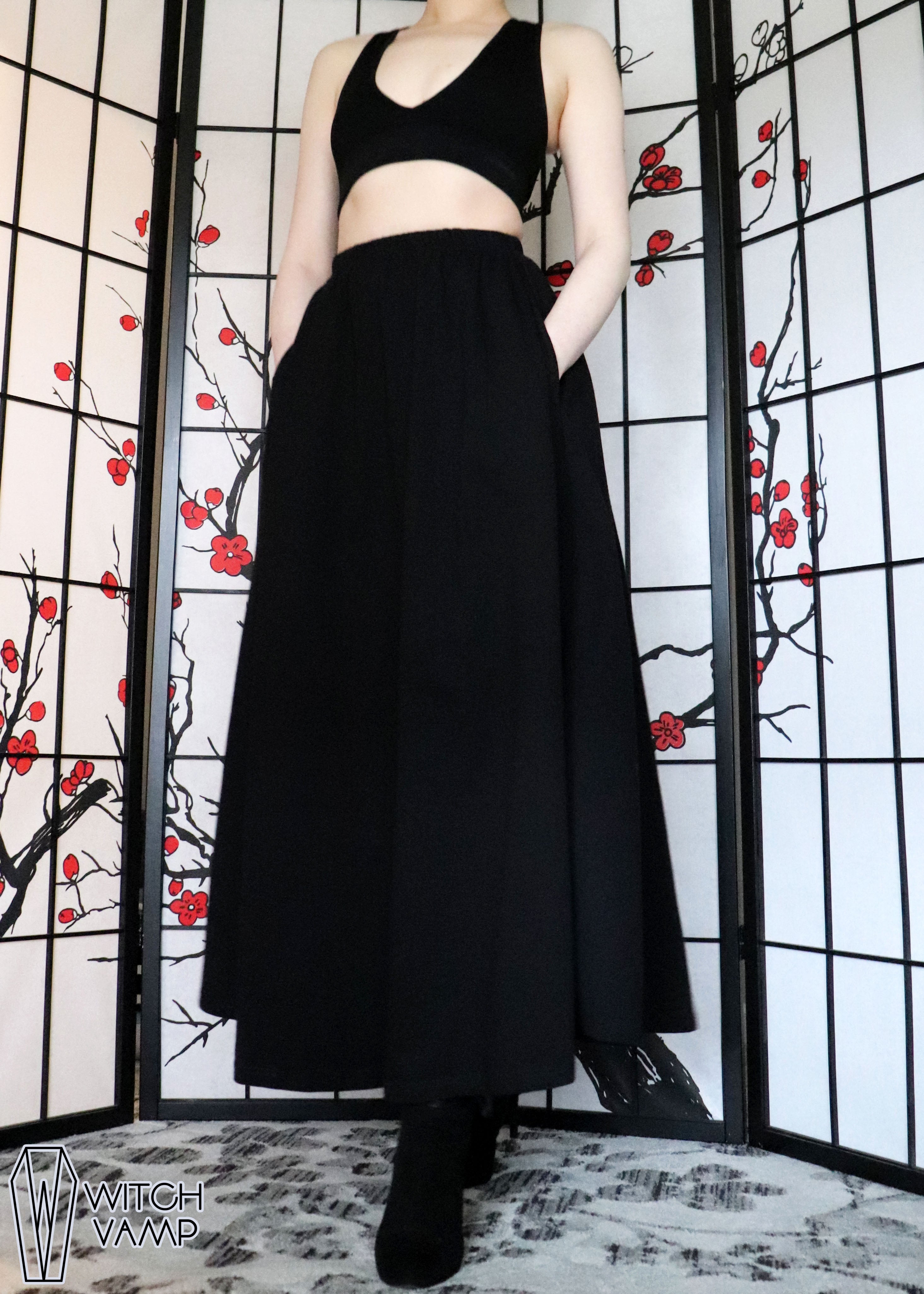 Cotton Black Maxi Skirt With Pockets – Witch Vamp