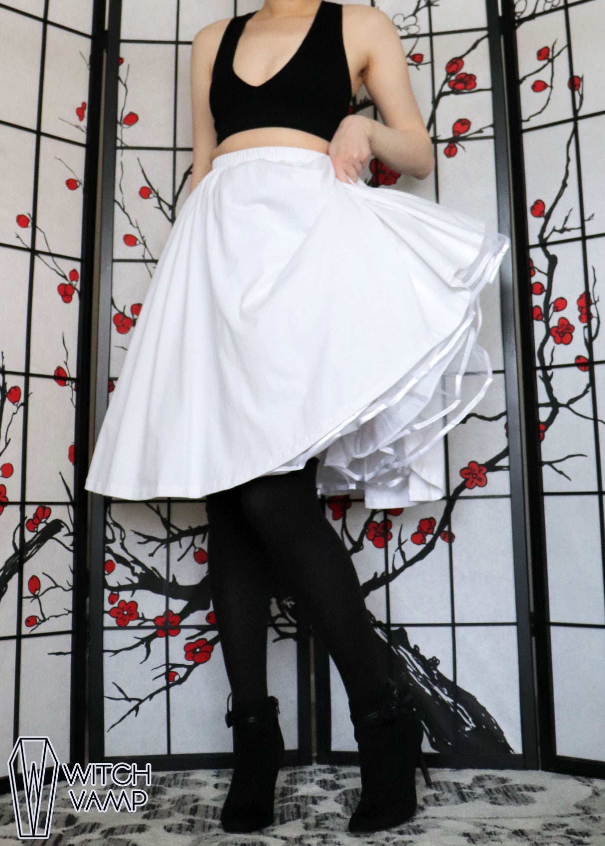 Cotton White Midi Skirt With Pockets