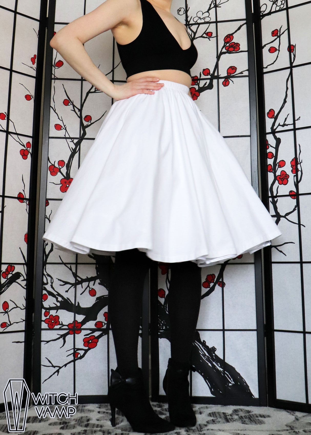 Cotton White Midi Skirt With Pockets