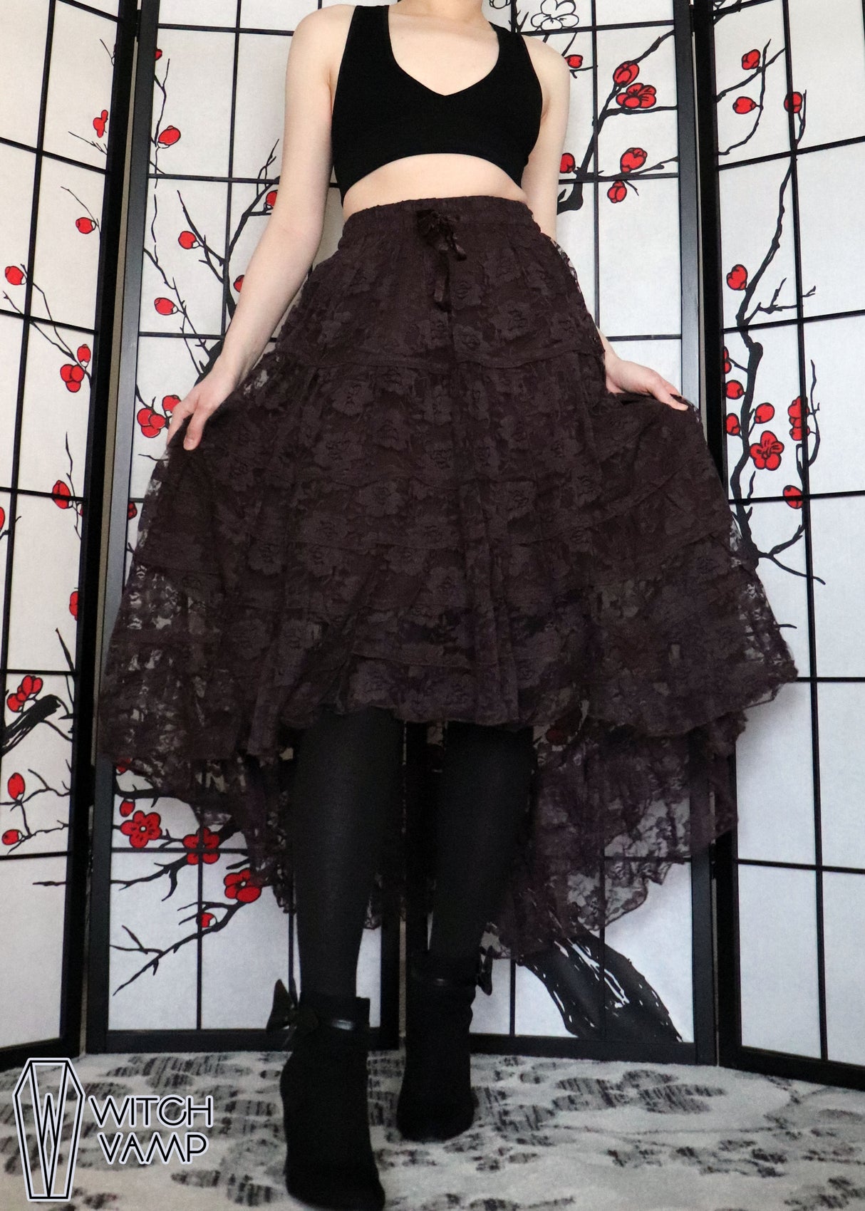 Chocolate High-Low Lace Skirt