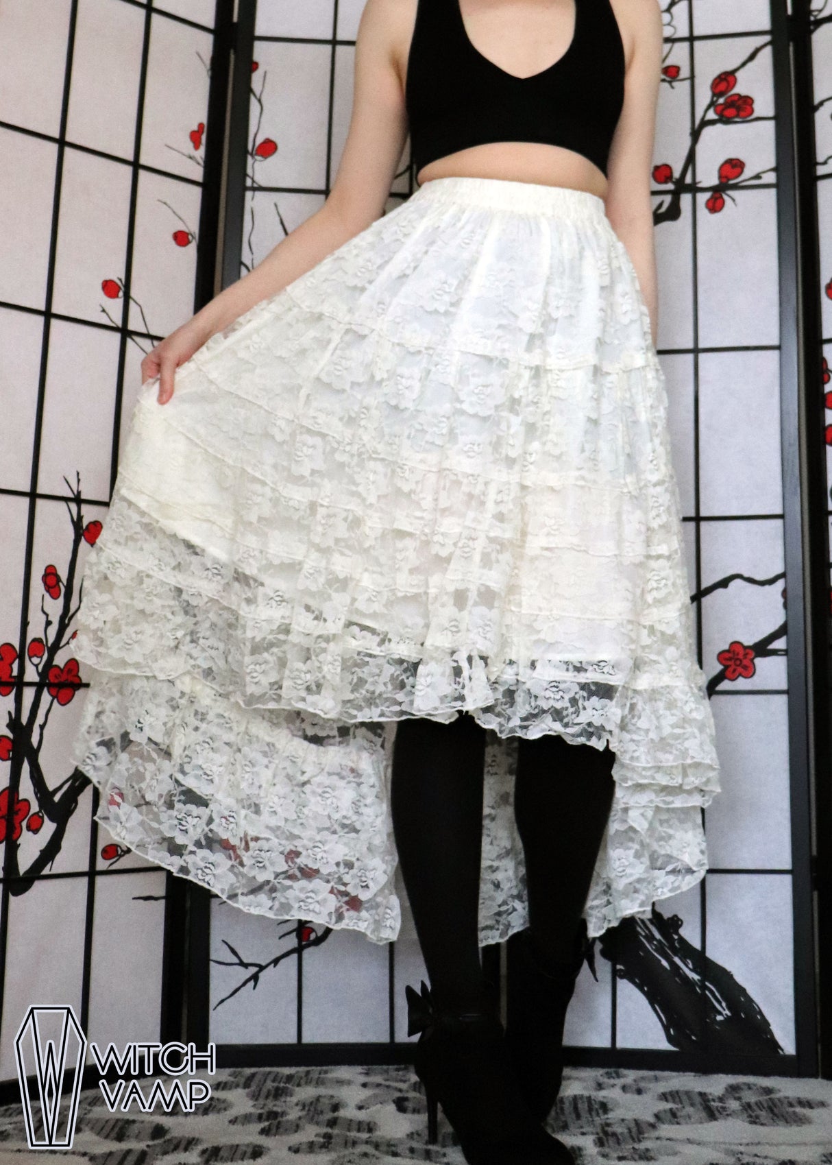 Ivory High-Low Lace Skirt