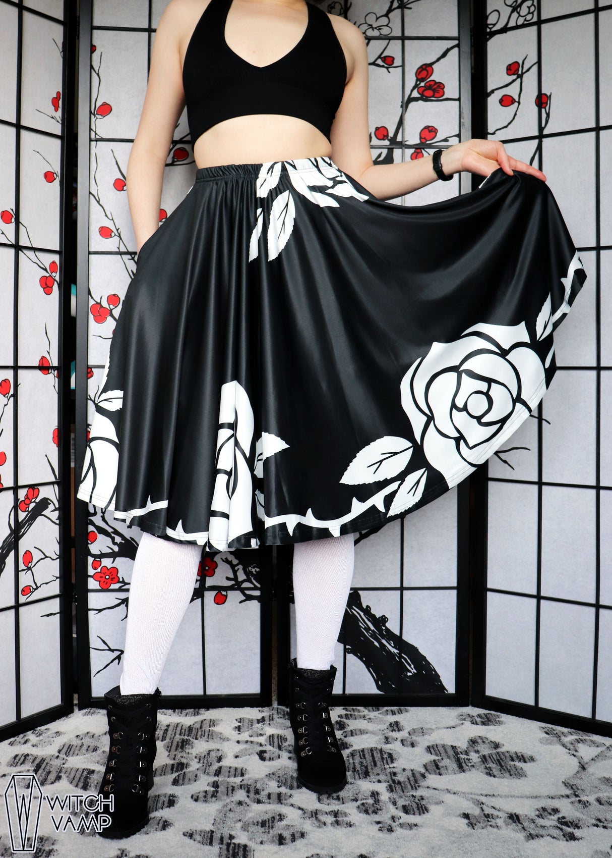 White Rose Midi Skirt With Pockets