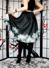 Black & White Spider Lily Midi Skirt With Pockets