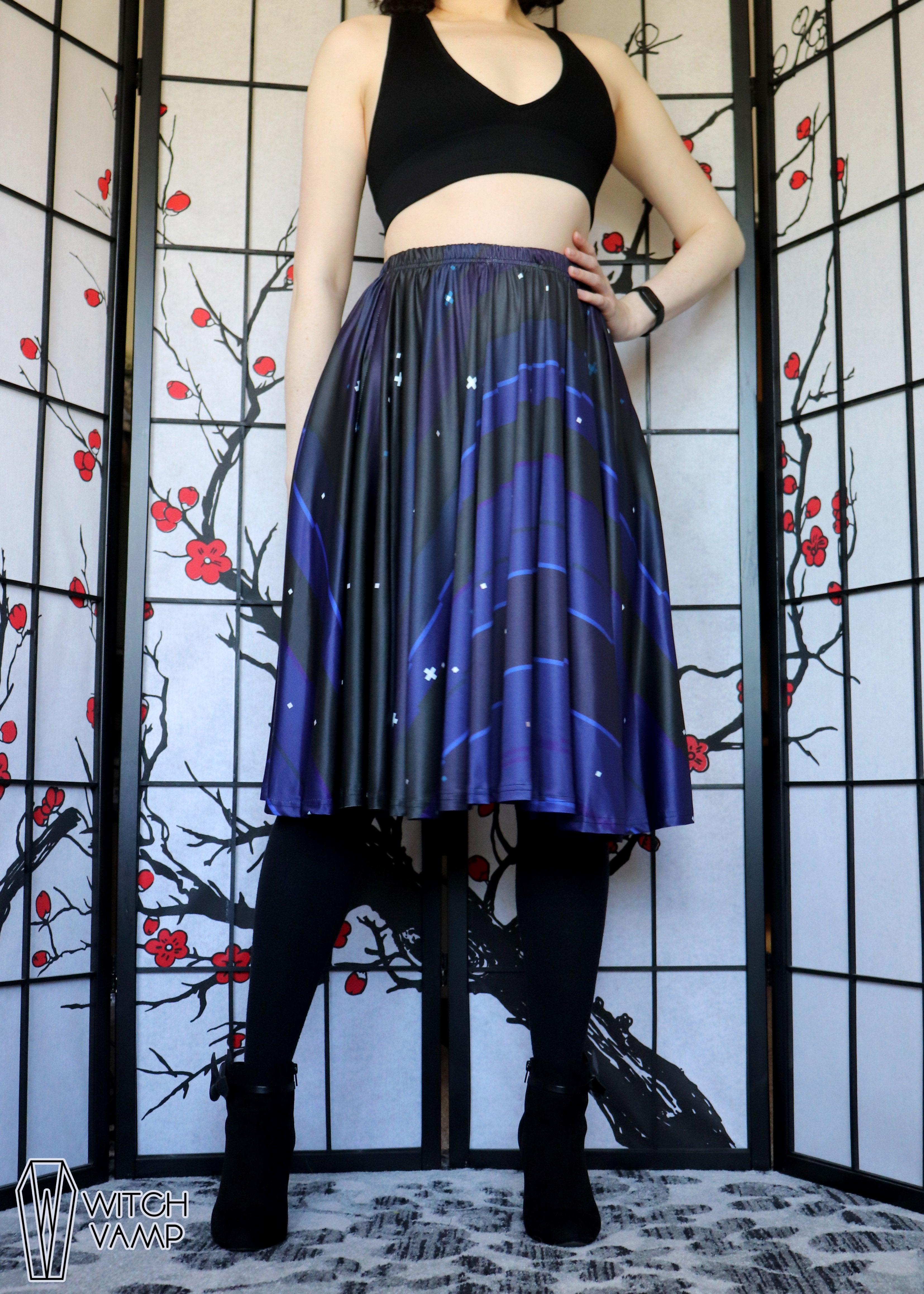 Pixel Night Sky Midi Skirt With Pockets – Witch Vamp