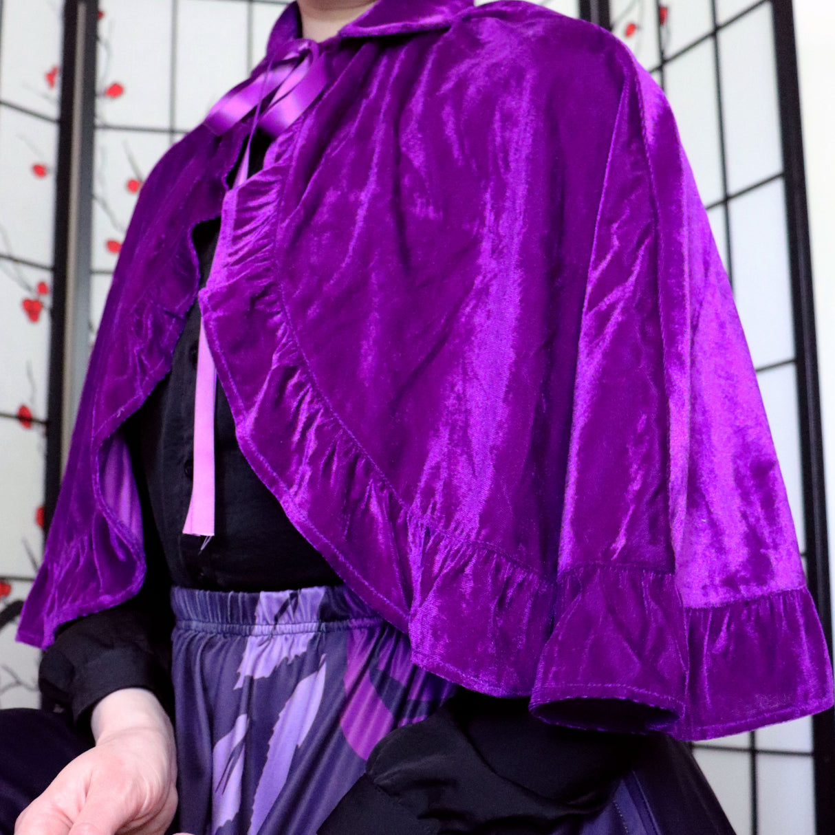 Purple Velvet Ruffle Cape