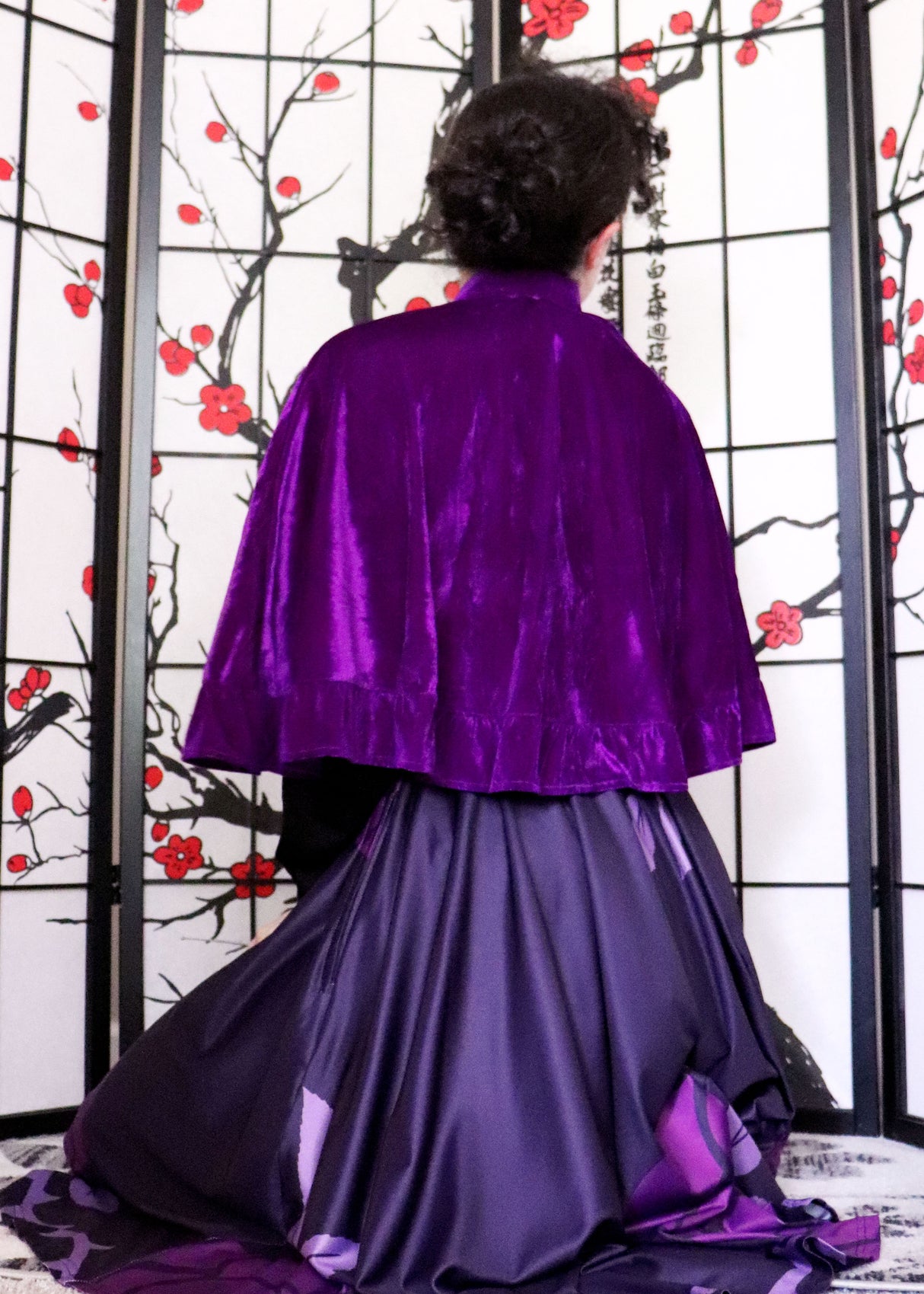 Purple Rose Midi Skirt With Pockets