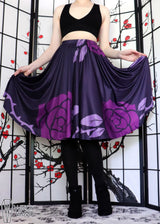 Purple Rose Midi Skirt With Pockets