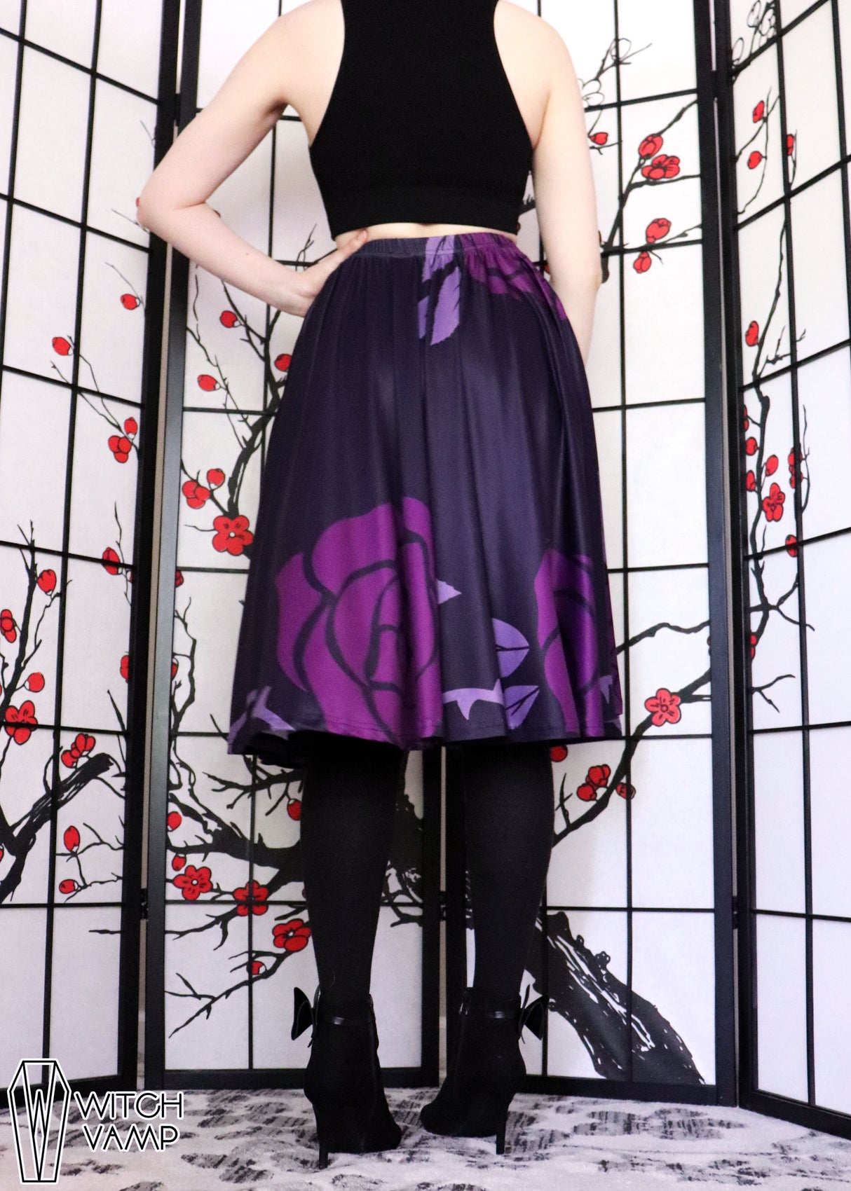 Purple Rose Midi Skirt With Pockets