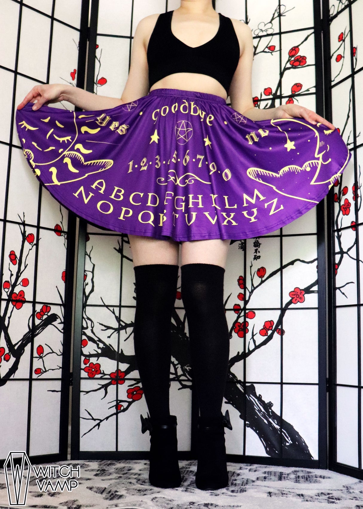 Purple & Gold Ouija Board Skater Skirt With Pockets [Limited Edition]