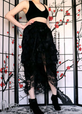 Black Lace Adjustable Front High-Low Bustle Skirt