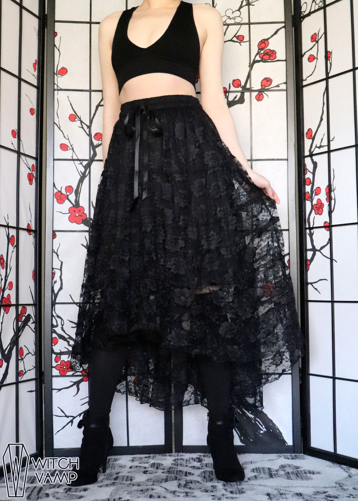 Black High-Low Lace Skirt