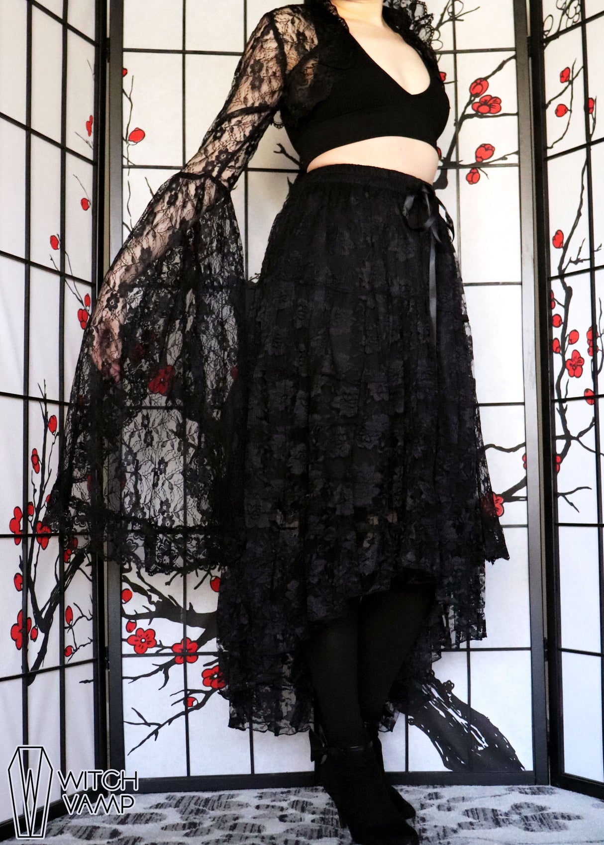 Black High-Low Lace Skirt