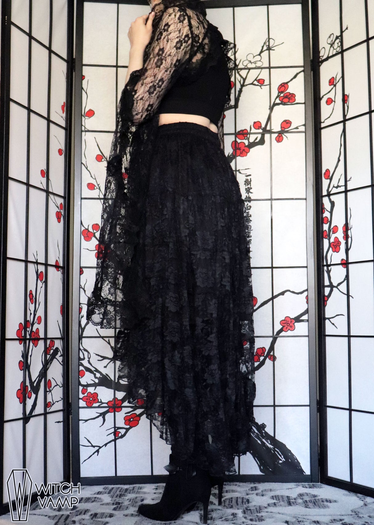 Black High-Low Lace Skirt