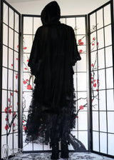 Black Velvet Hooded Ruffle Cape