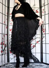 Black Velvet Hooded Ruffle Cape