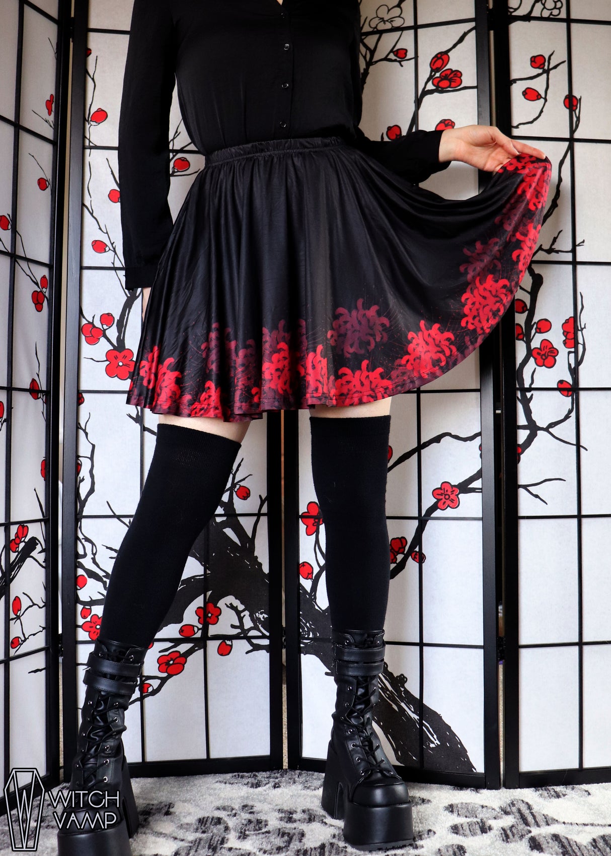 Spider Lily Skater Skirt With Pockets