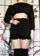 Black Smocked Sleeve Peasant Top