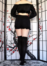 Black Smocked Sleeve Peasant Top