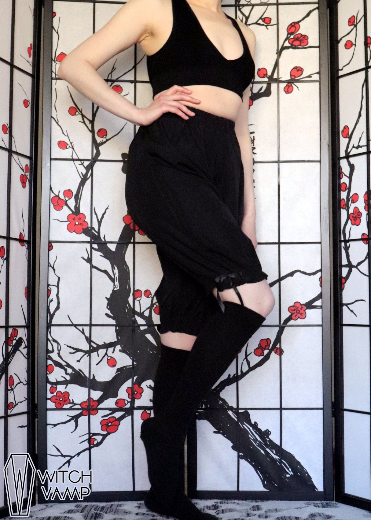 Black Crepe Long Bloomers