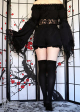 Black Crepe Flare Sleeve Peasant Top