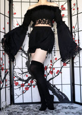 Black Crepe Flare Sleeve Peasant Top