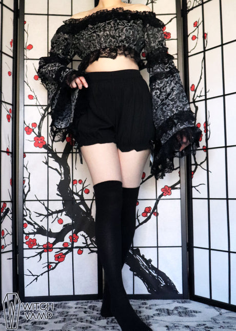 Silver & Black Brocade Flare Sleeve Peasant Top