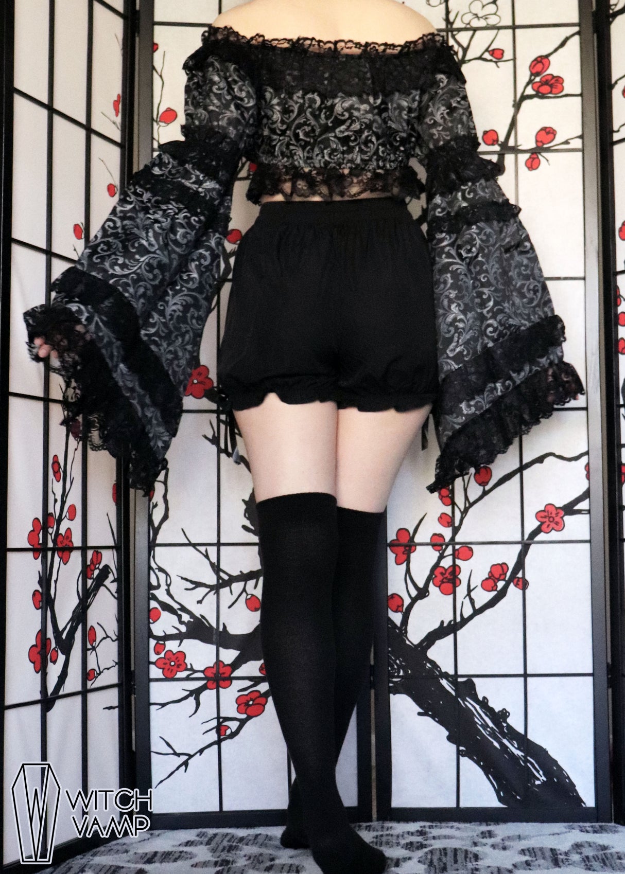 Silver & Black Brocade Flare Sleeve Peasant Top